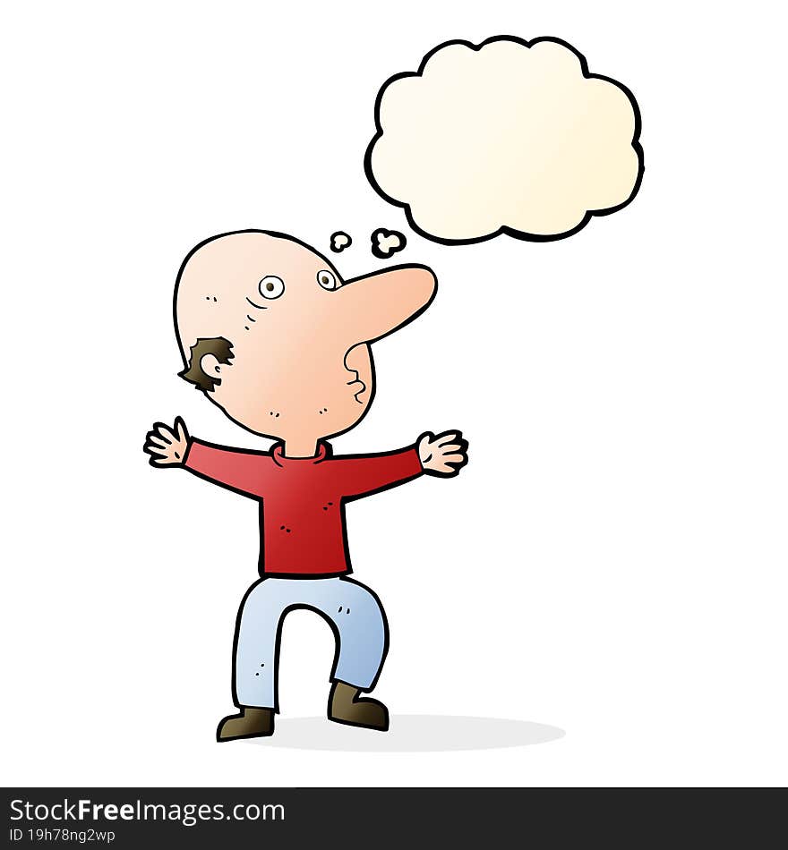 cartoon worried middle aged man with thought bubble