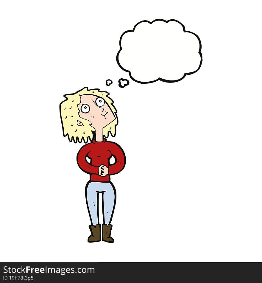 Cartoon Woman Looking Upwards With Thought Bubble