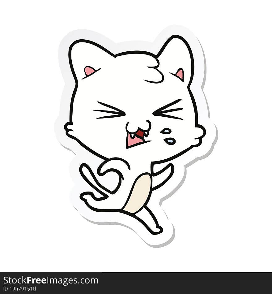 sticker of a cartoon hissing cat