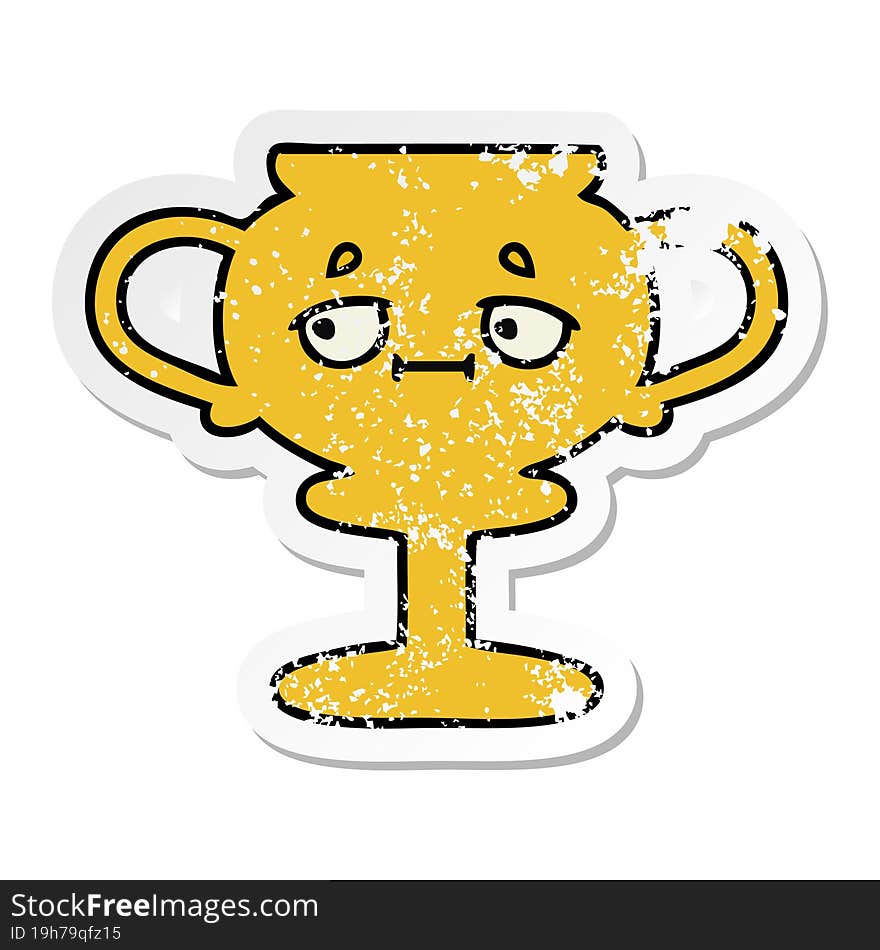 distressed sticker of a cute cartoon trophy