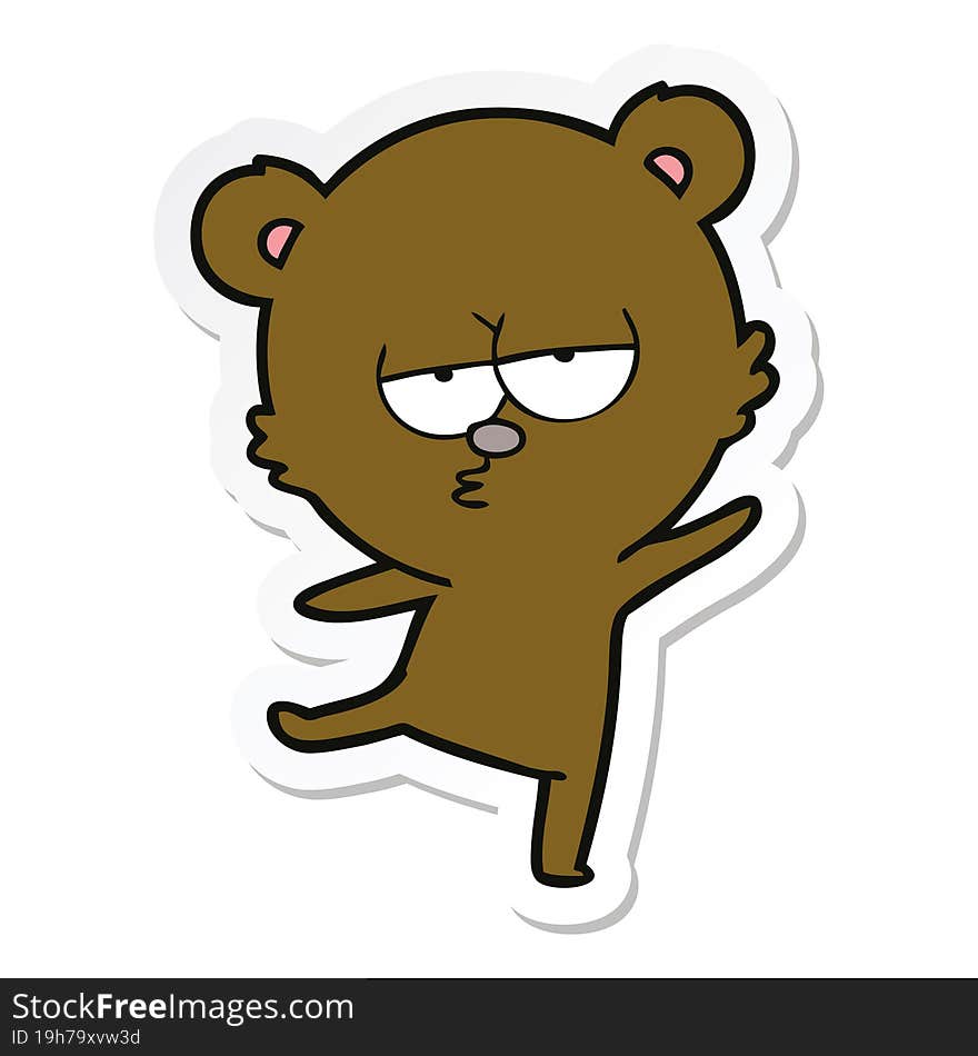 sticker of a bored bear cartoon