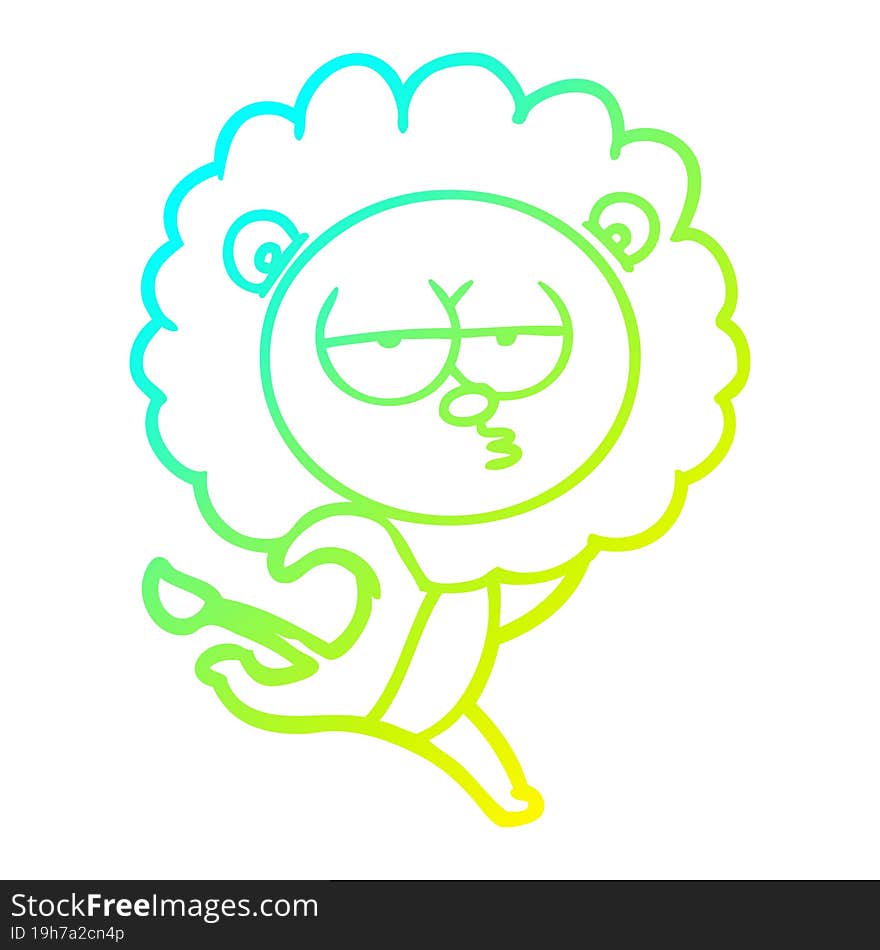 cold gradient line drawing of a cartoon running lion