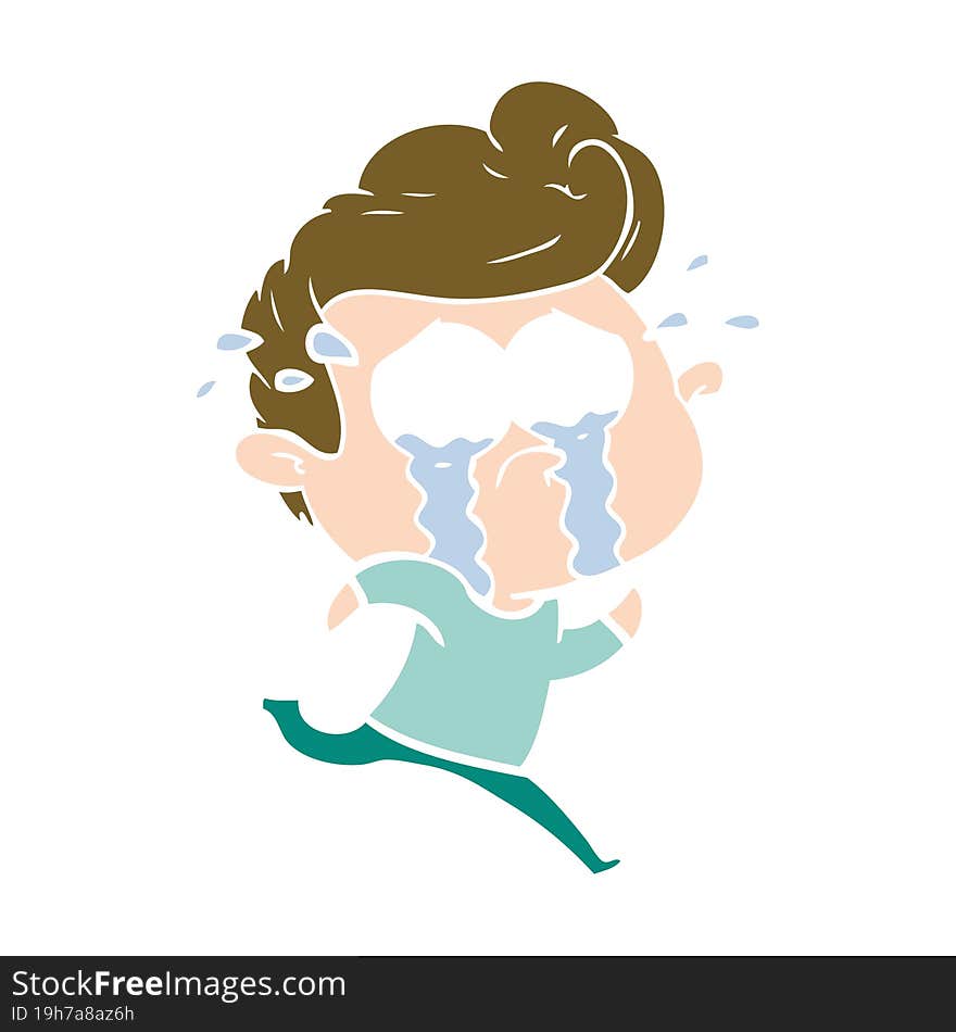 Flat Color Style Cartoon Crying Man Running