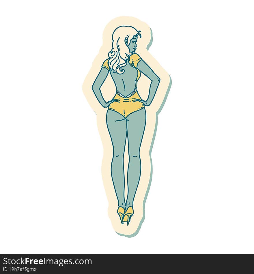 tattoo style sticker of a pinup swimsuit girl