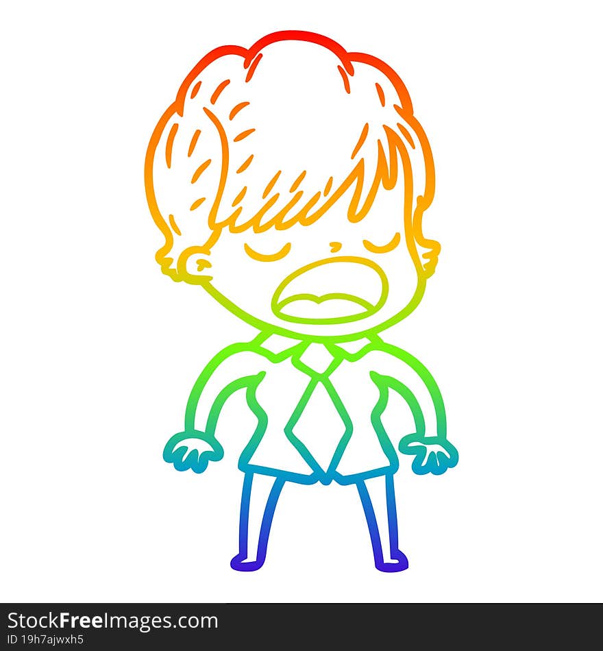 rainbow gradient line drawing of a cartoon woman talking