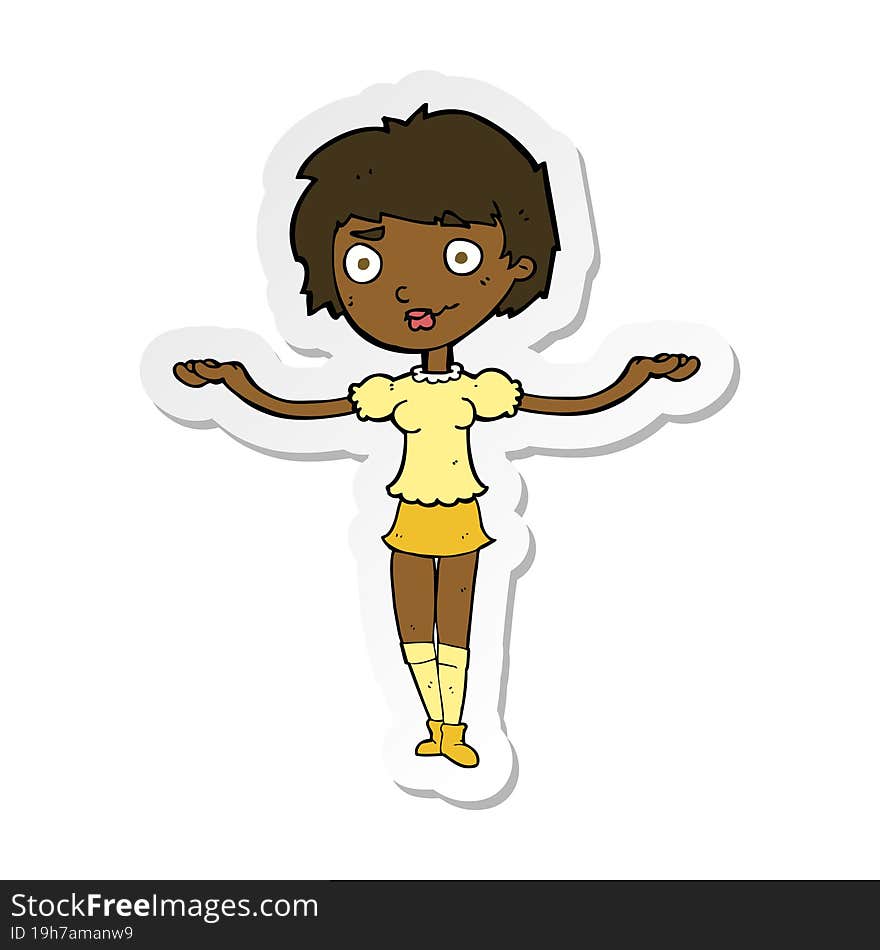 sticker of a cartoon woman spreading arms