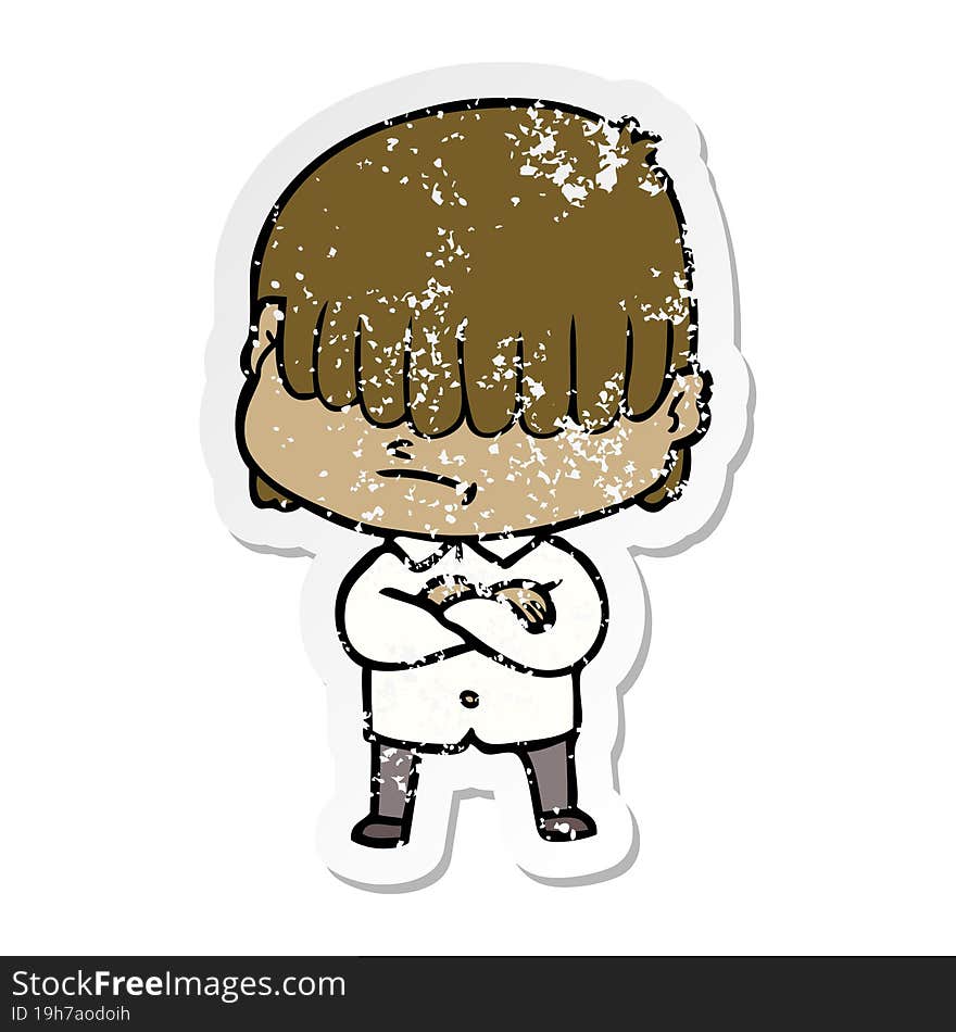 distressed sticker of a cartoon boy with untidy hair