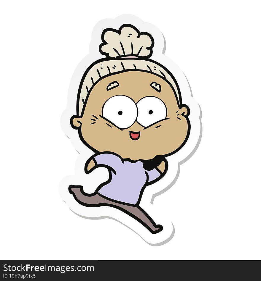 sticker of a cartoon happy old woman