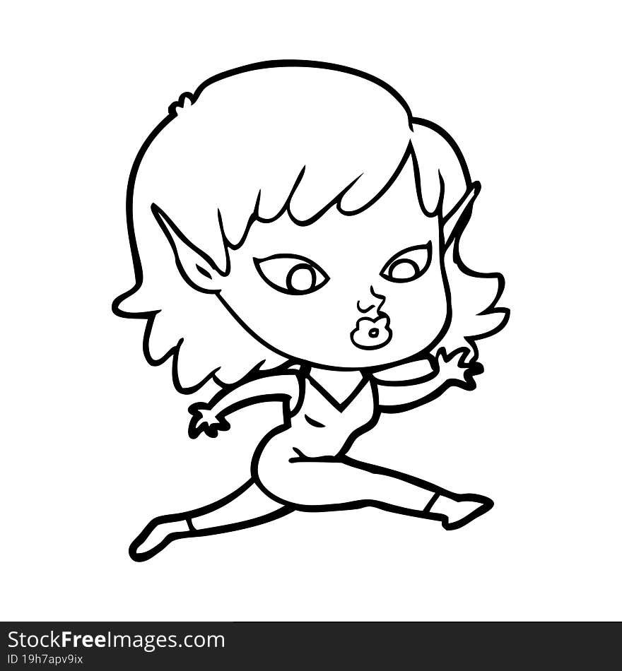 pretty cartoon elf girl running. pretty cartoon elf girl running