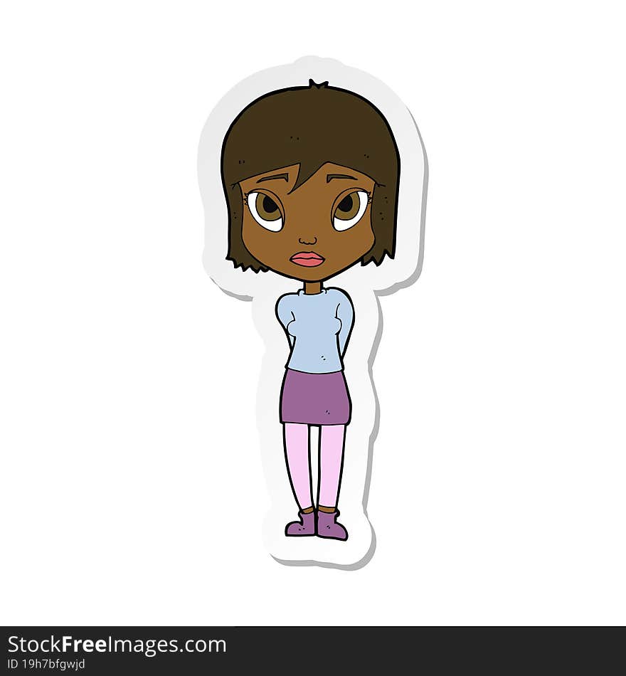 Sticker Of A Cartoon Shy Girl