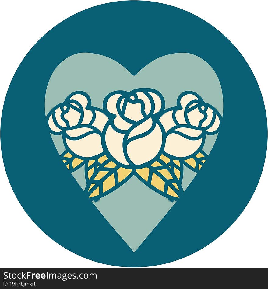 iconic tattoo style image of a heart and flowers. iconic tattoo style image of a heart and flowers