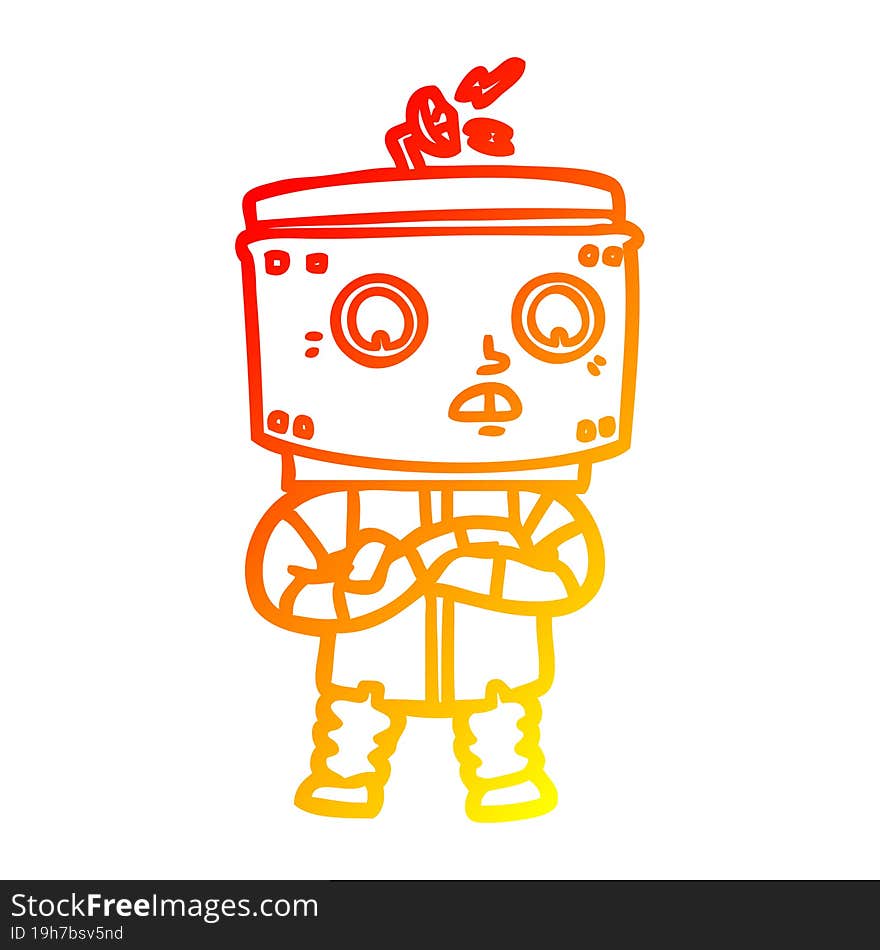 warm gradient line drawing of a cartoon robot