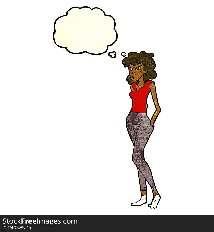 cartoon pretty woman  with thought bubble