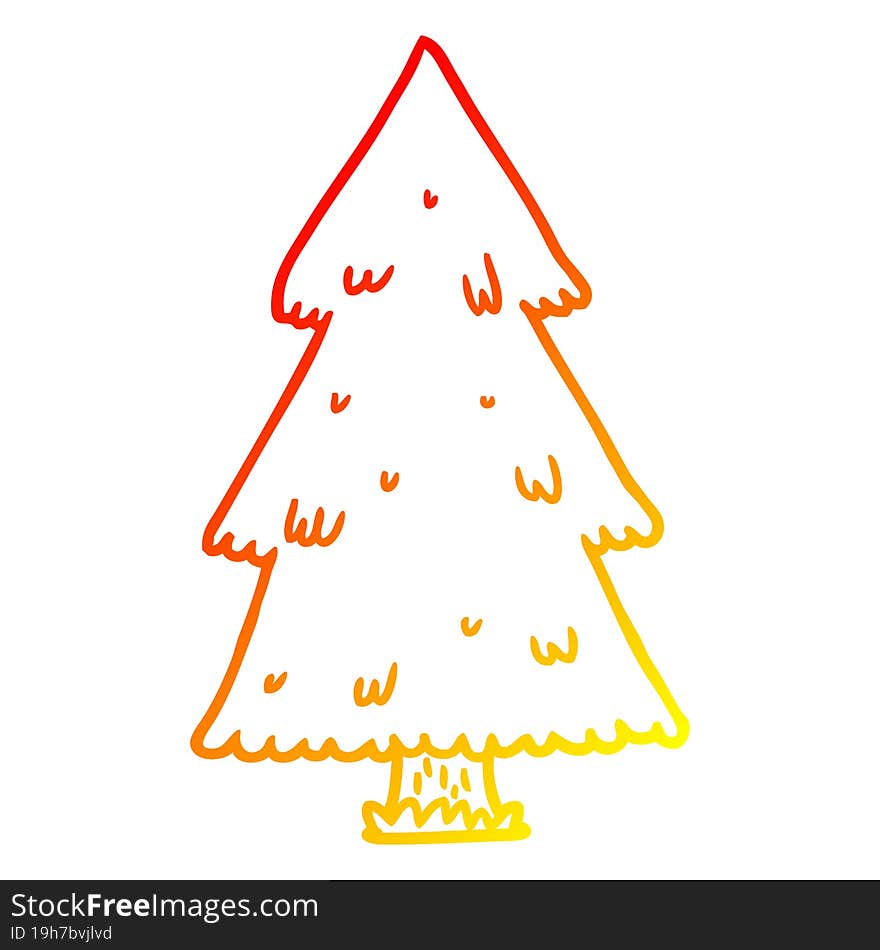 warm gradient line drawing of a christmas tree