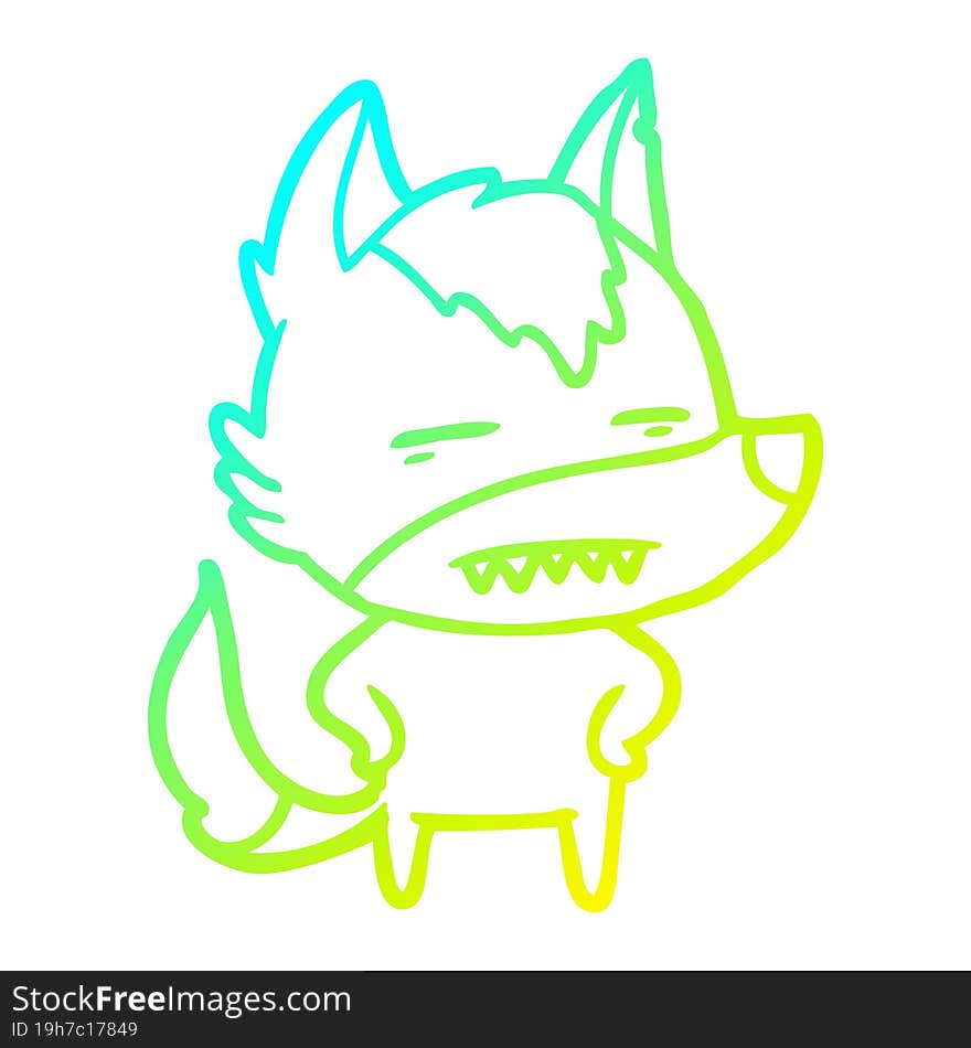 cold gradient line drawing of a cartoon wolf showing teeth