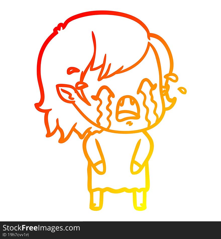 warm gradient line drawing cartoon crying vampire girl