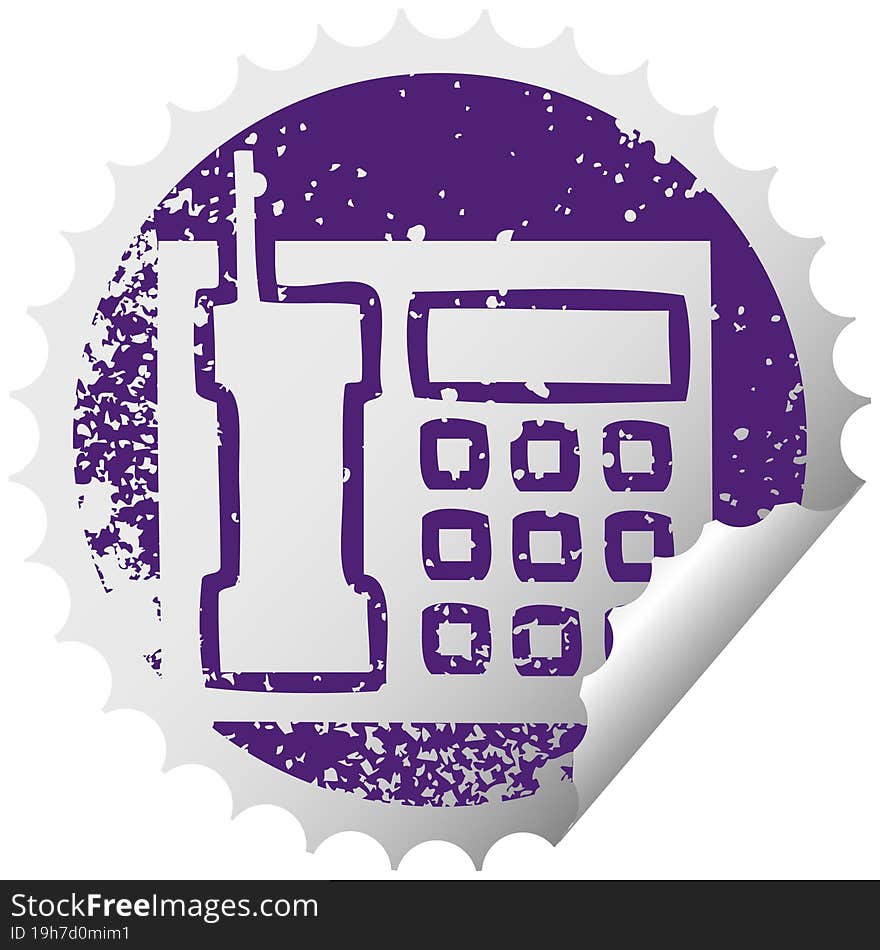 distressed circular peeling sticker symbol telephone