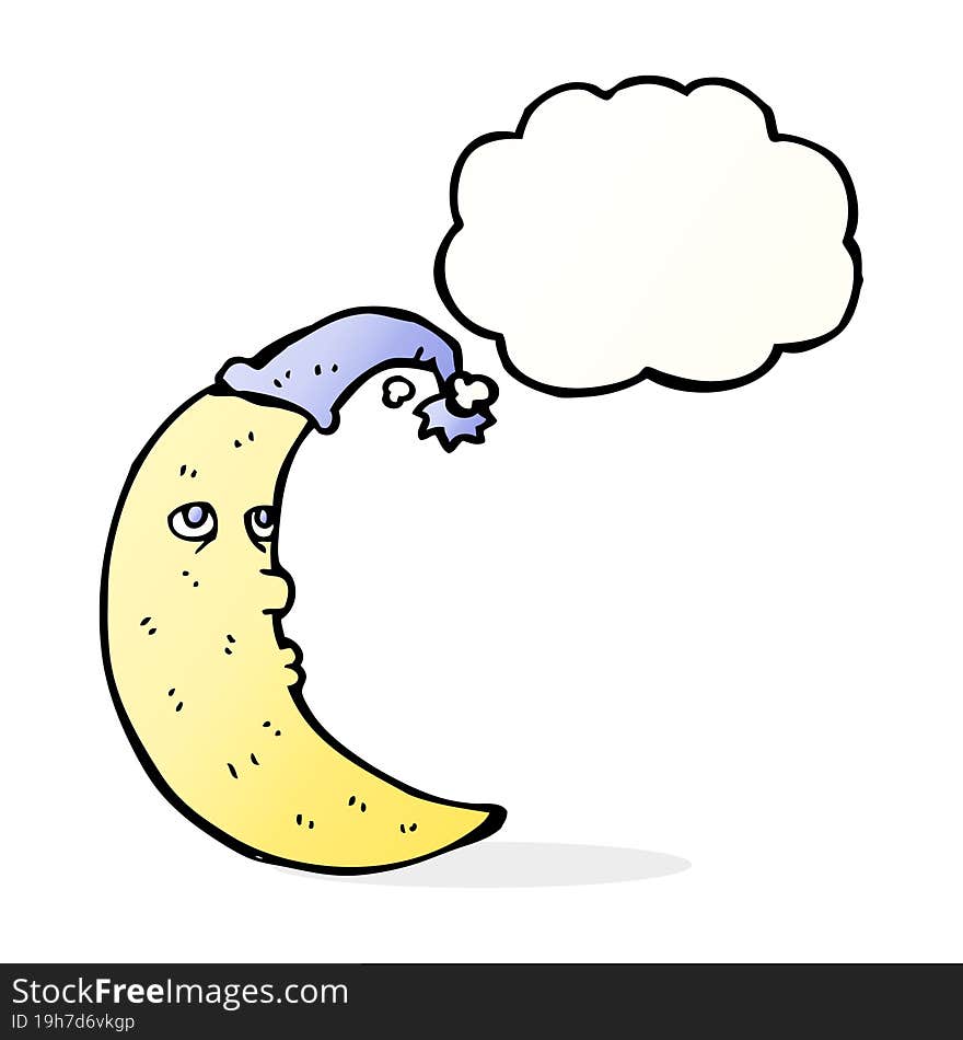 sleepy moon cartoon with thought bubble