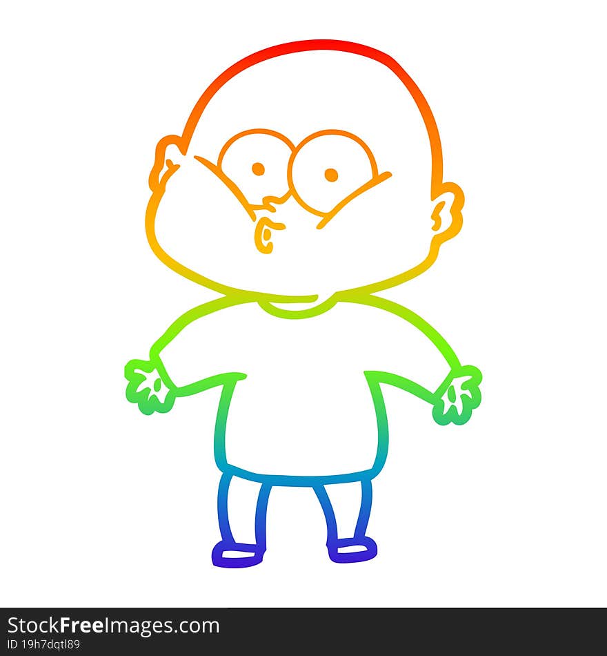 rainbow gradient line drawing of a cartoon bald man staring