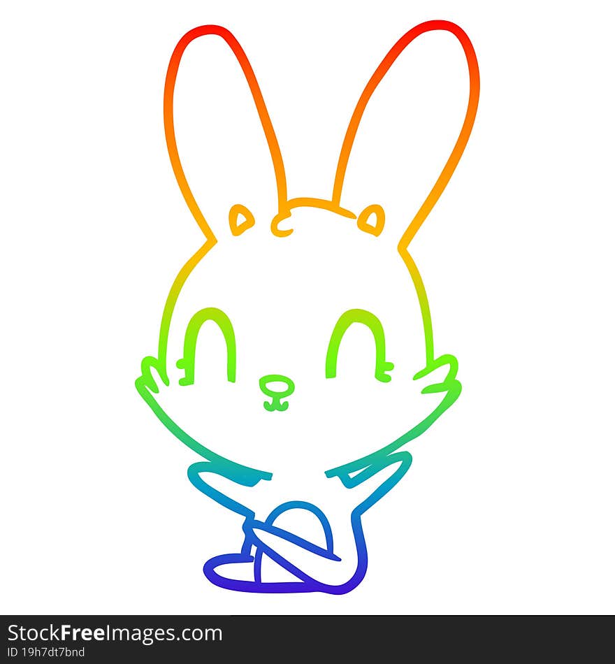 rainbow gradient line drawing of a cute cartoon rabbit