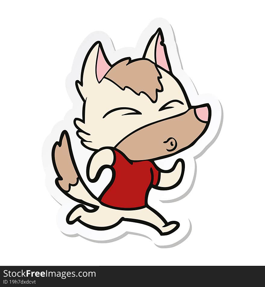 sticker of a cartoon wolf running