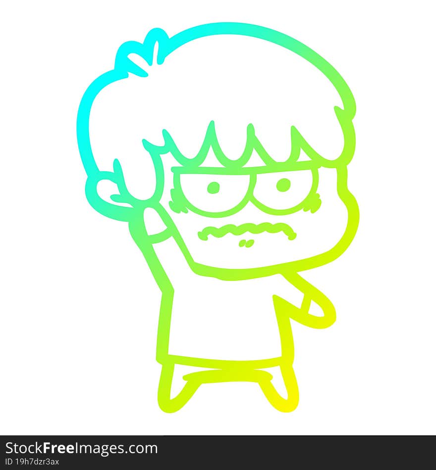 cold gradient line drawing annoyed cartoon boy