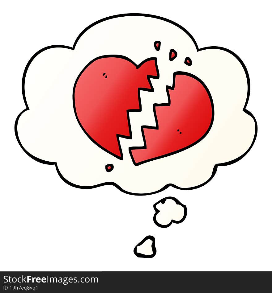 cartoon broken heart with thought bubble in smooth gradient style