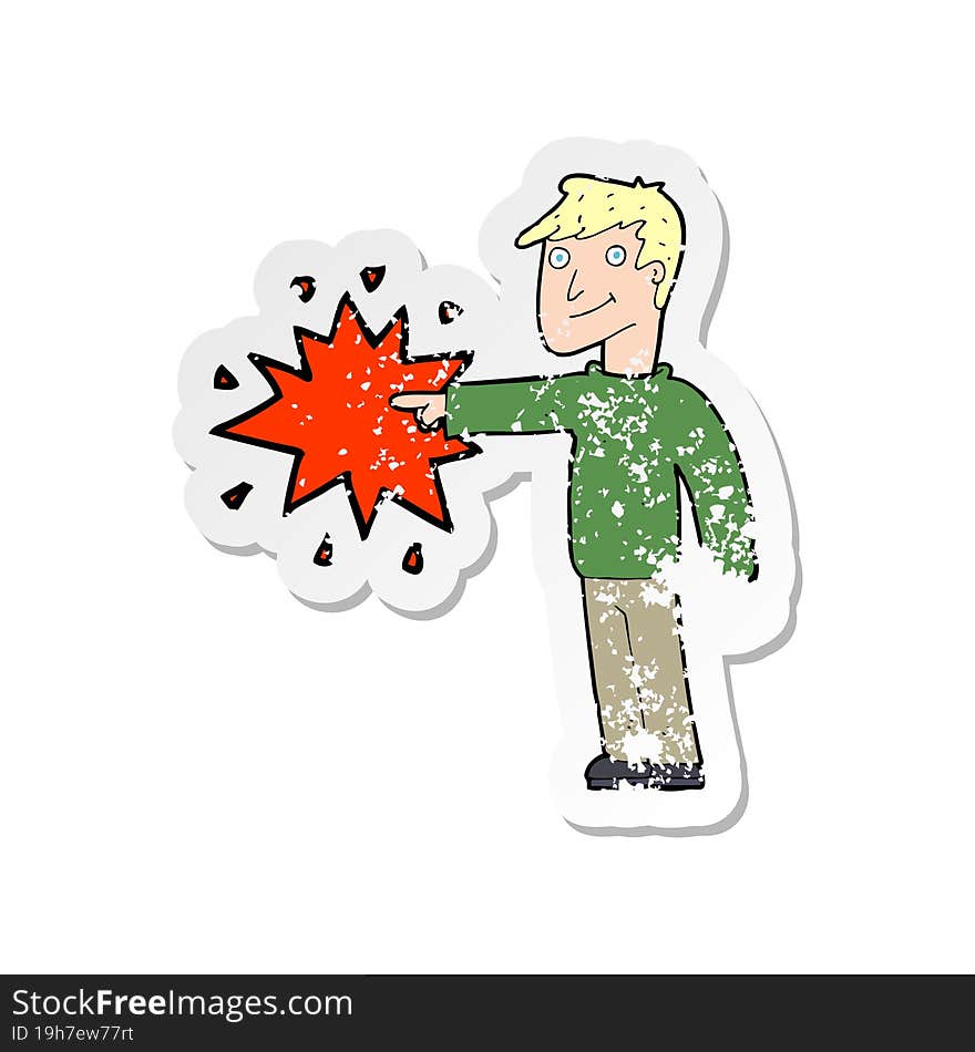 Retro Distressed Sticker Of A Cartoon Pointing Man