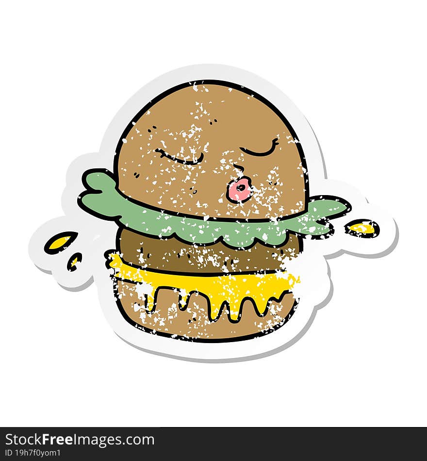 distressed sticker of a cartoon fast food burger