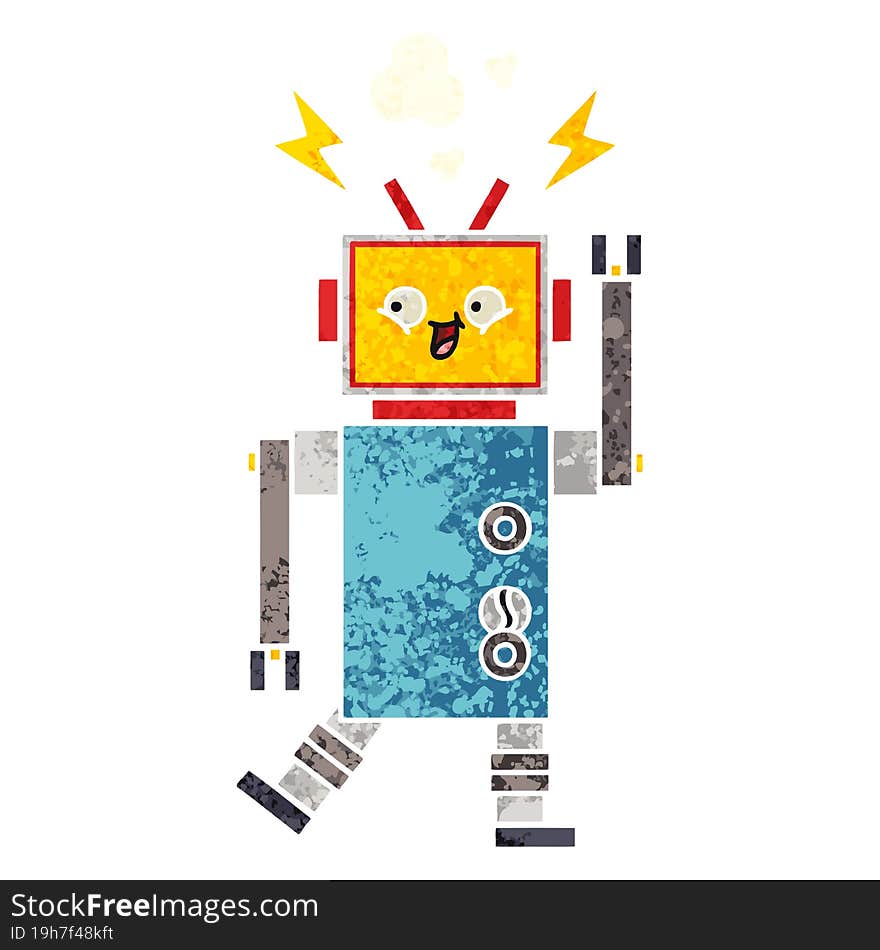 Retro Illustration Style Cartoon Robot