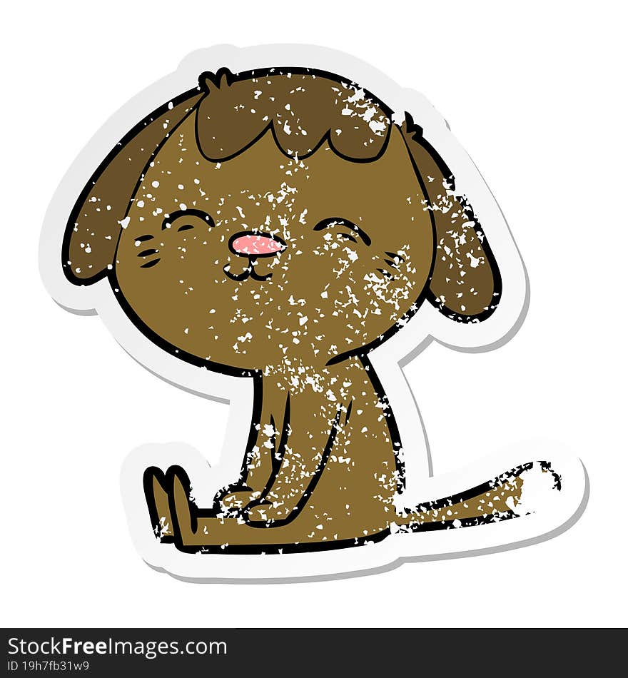 Distressed Sticker Of A Happy Cartoon Dog Sitting