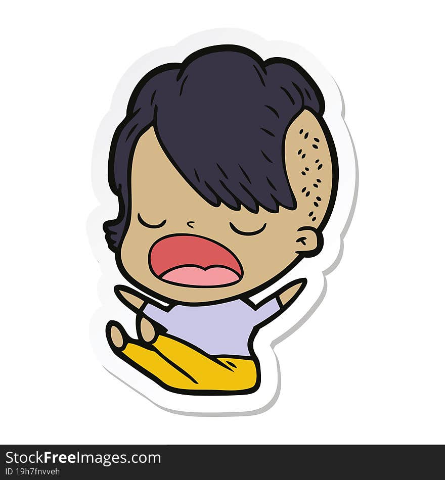 sticker of a cartoon cool hipster girl talking