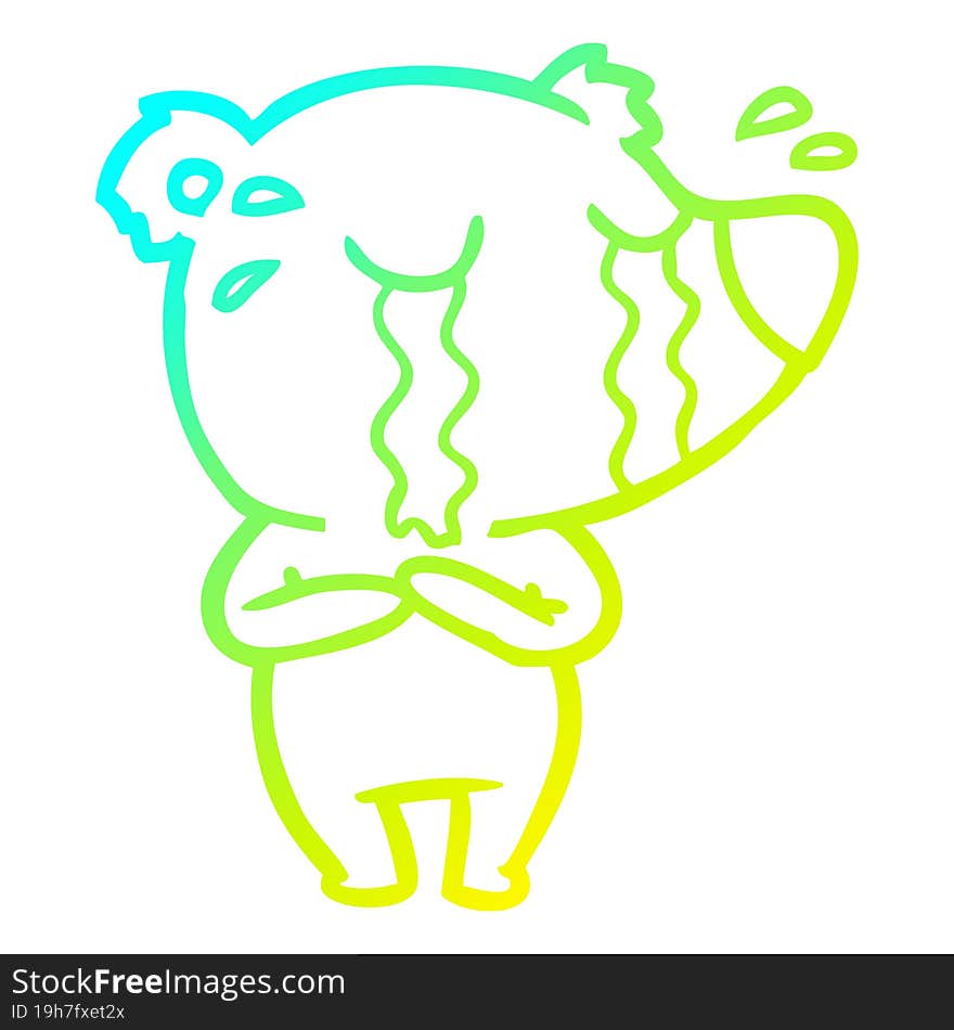 cold gradient line drawing cartoon crying polar bear