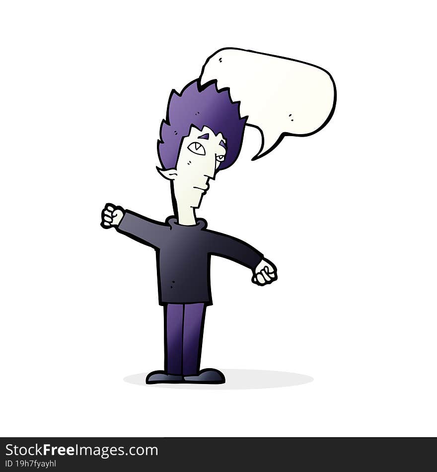 cartoon vampire man with speech bubble