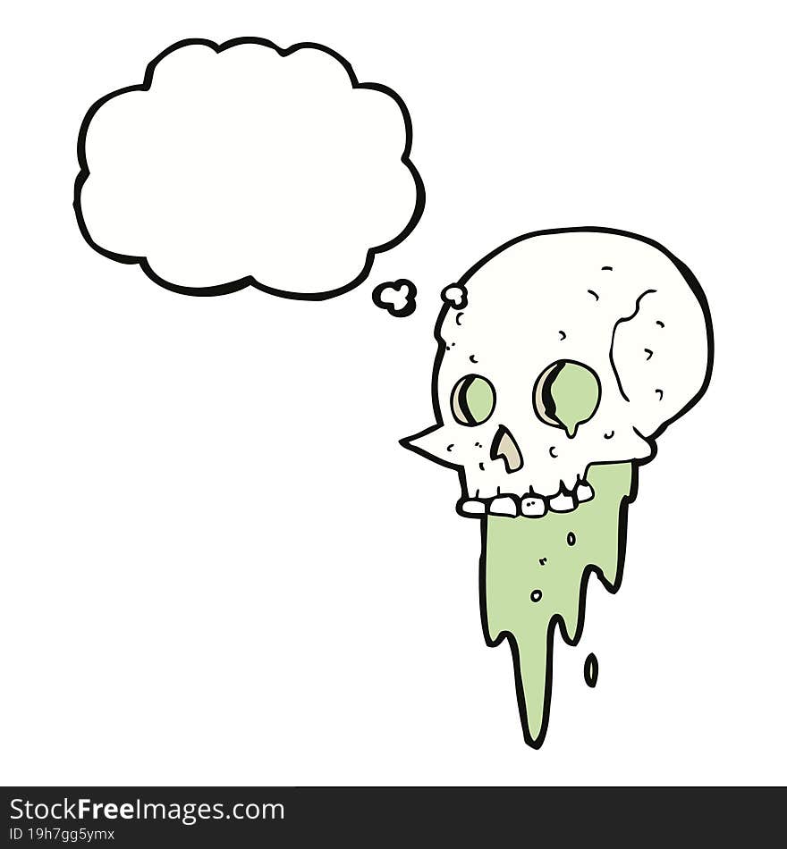 gross halloween skull cartoon with thought bubble