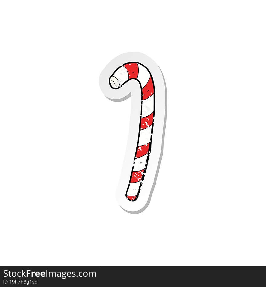 retro distressed sticker of a cartoon candy cane