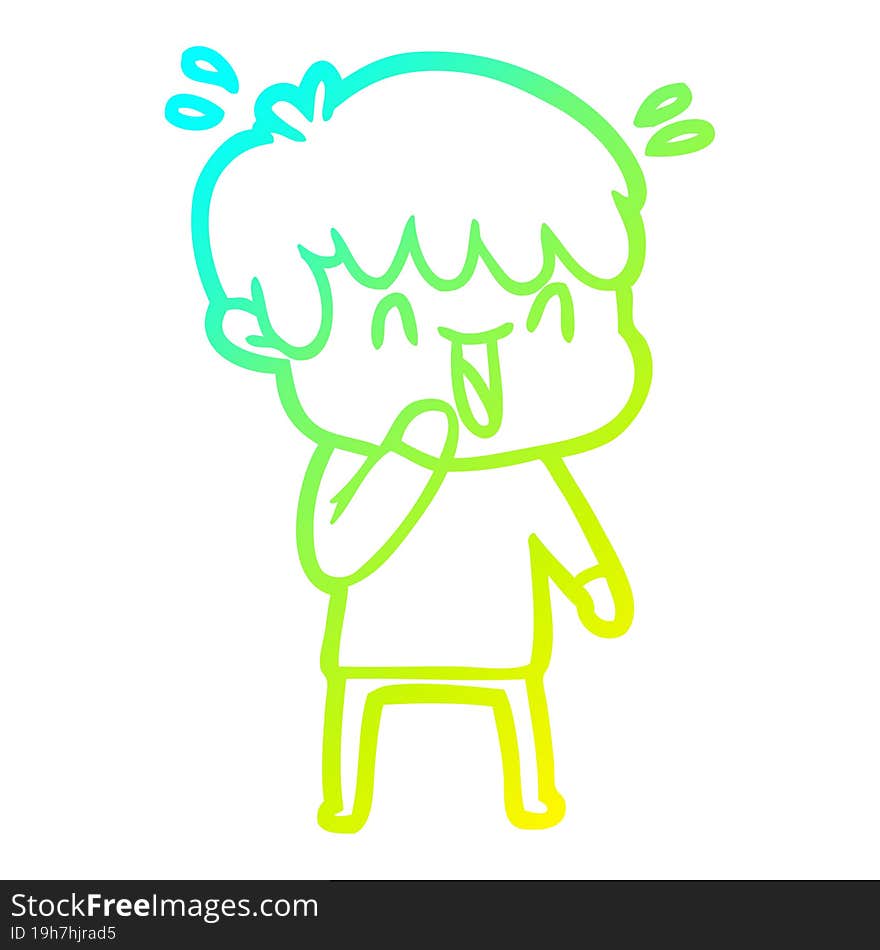 cold gradient line drawing cartoon laughing boy