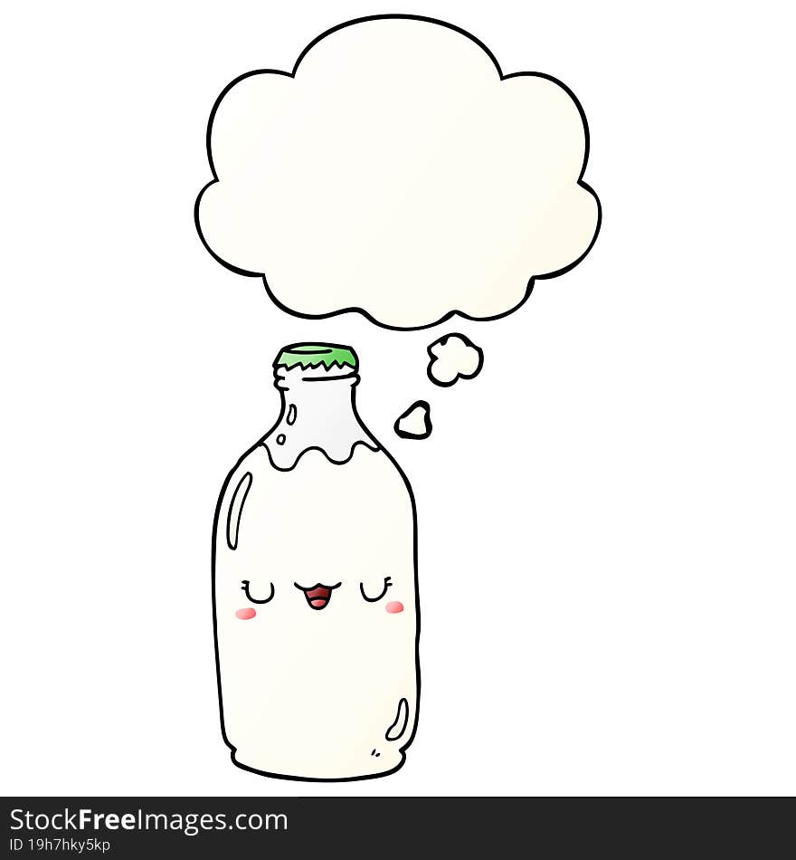 cute cartoon milk bottle and thought bubble in smooth gradient style