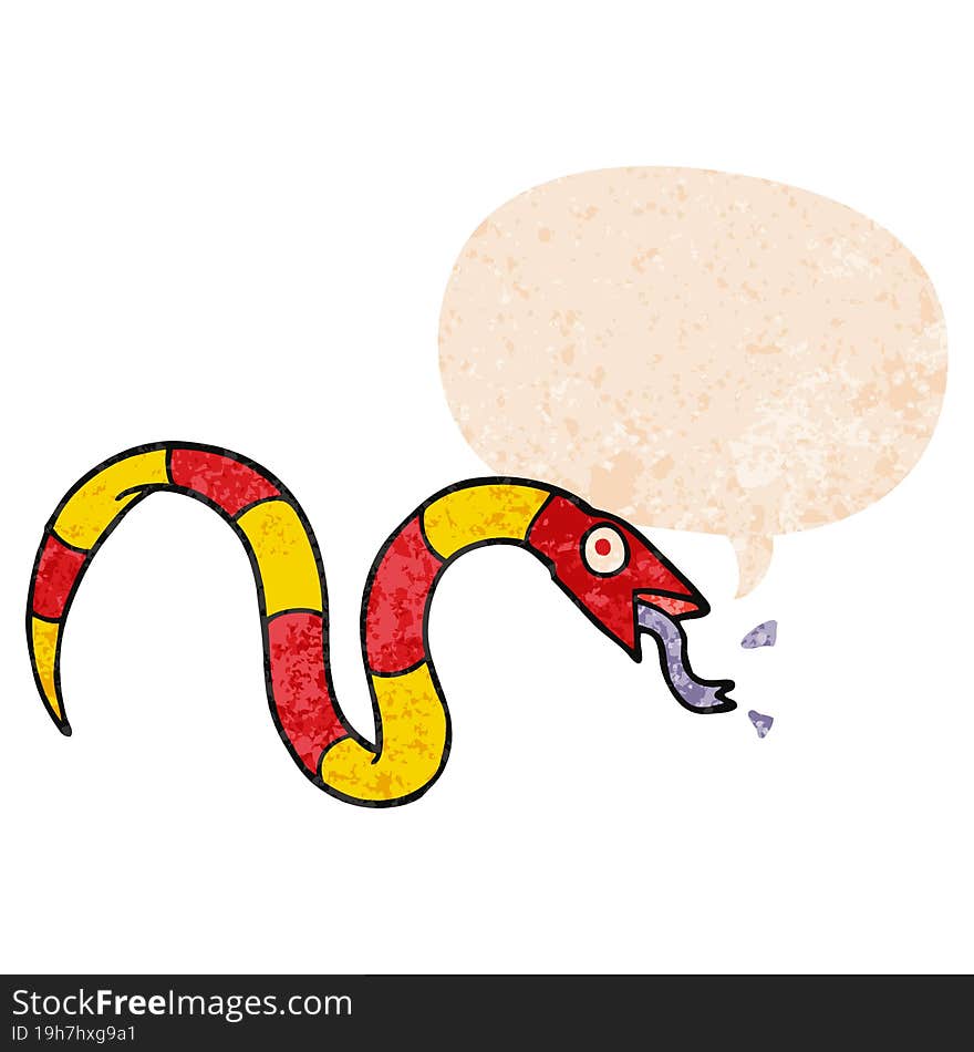 Cartoon Snake And Speech Bubble In Retro Textured Style