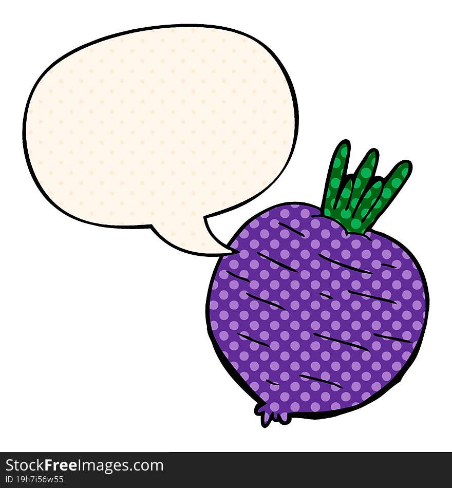 cartoon vegetable and speech bubble in comic book style