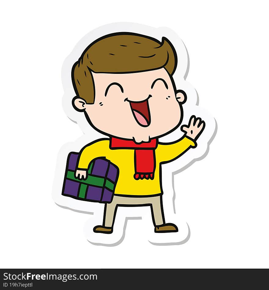 sticker of a cartoon happy man