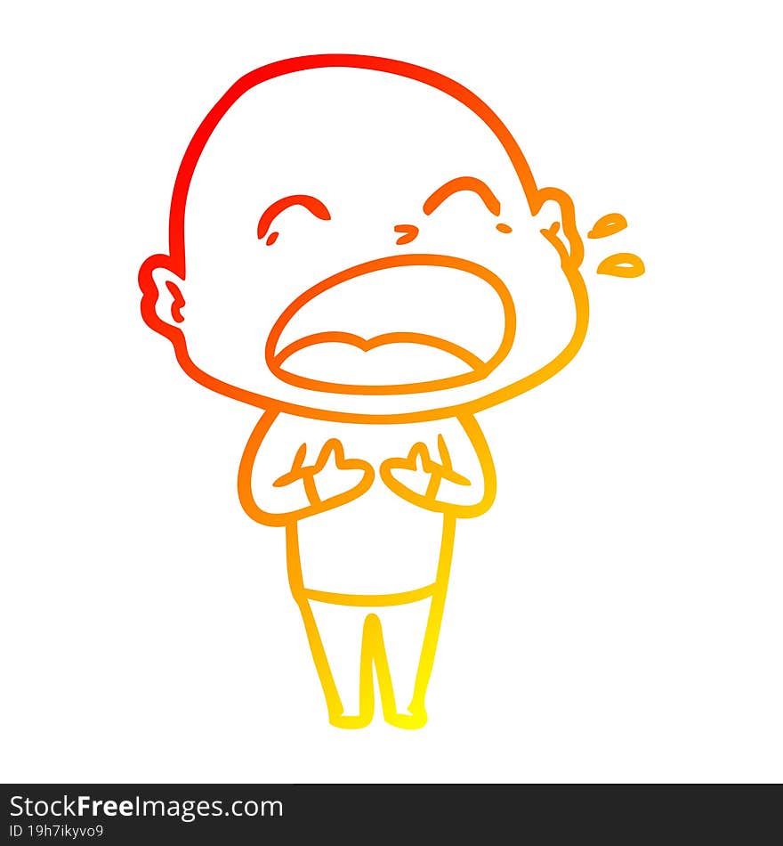 warm gradient line drawing cartoon shouting bald man