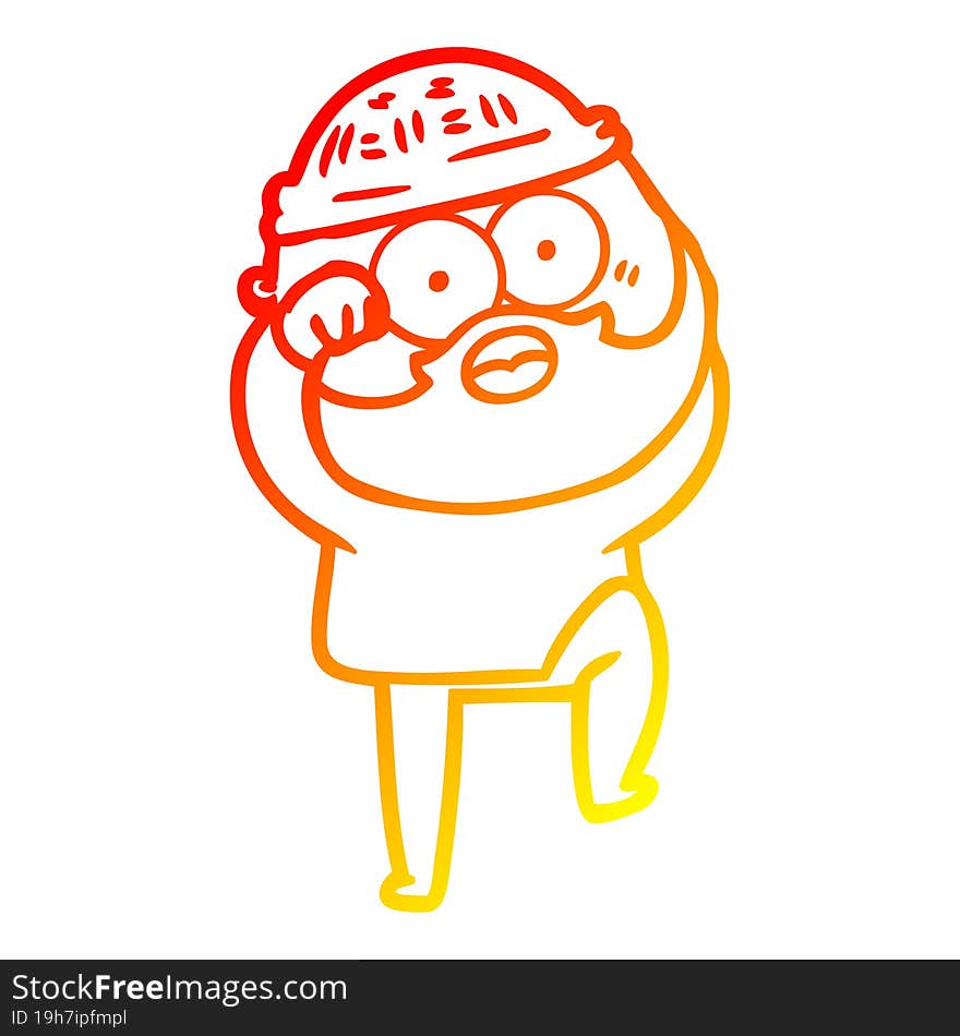 Warm Gradient Line Drawing Cartoon Surprised Bearded Man