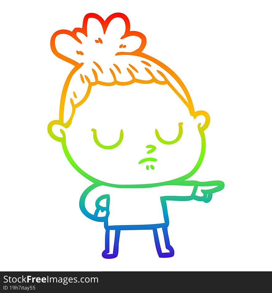 rainbow gradient line drawing of a cartoon calm woman