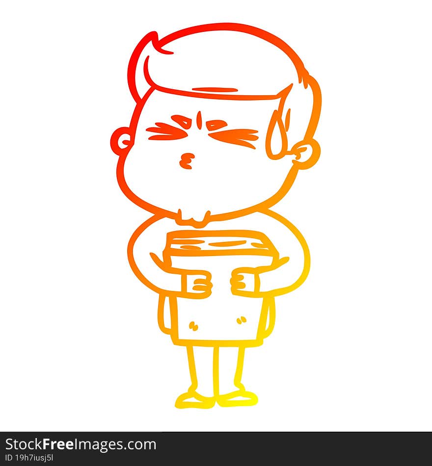 warm gradient line drawing cartoon man sweating