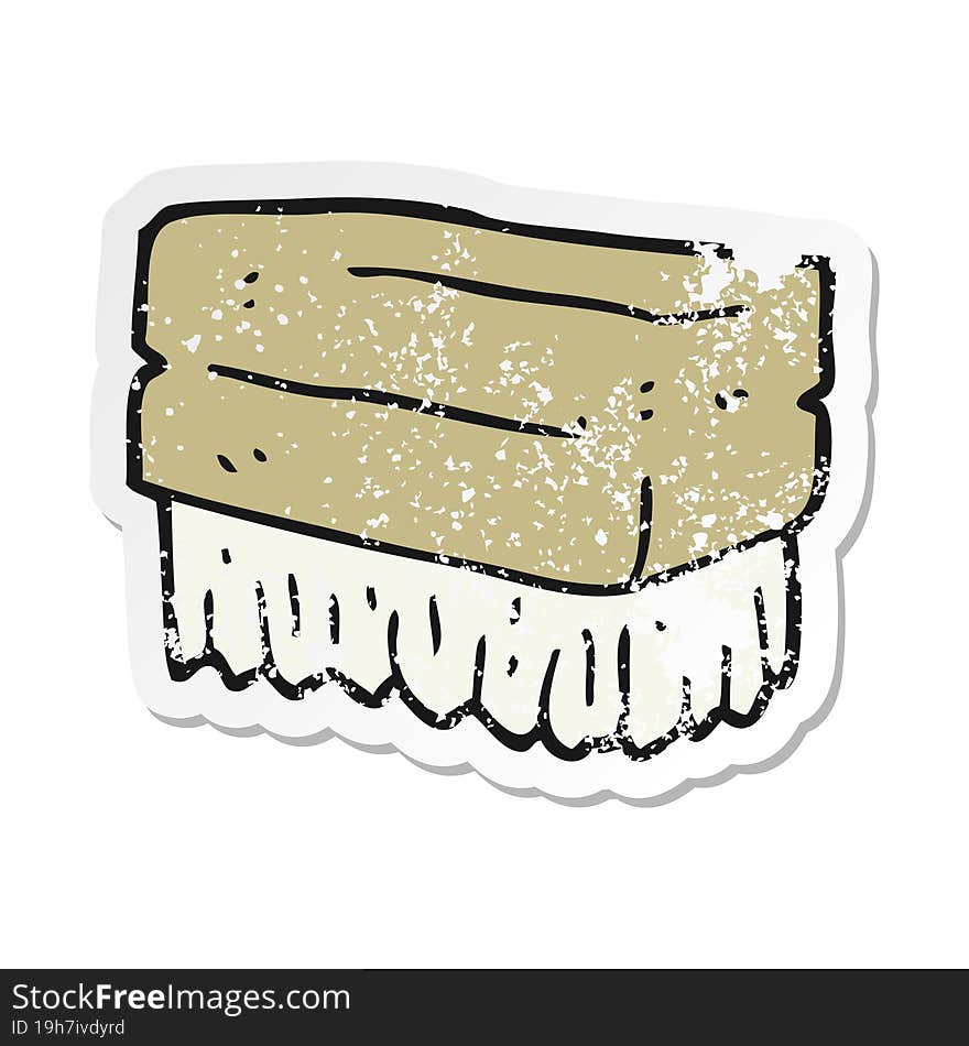 Retro Distressed Sticker Of A Cartoon Scrubbing Brush