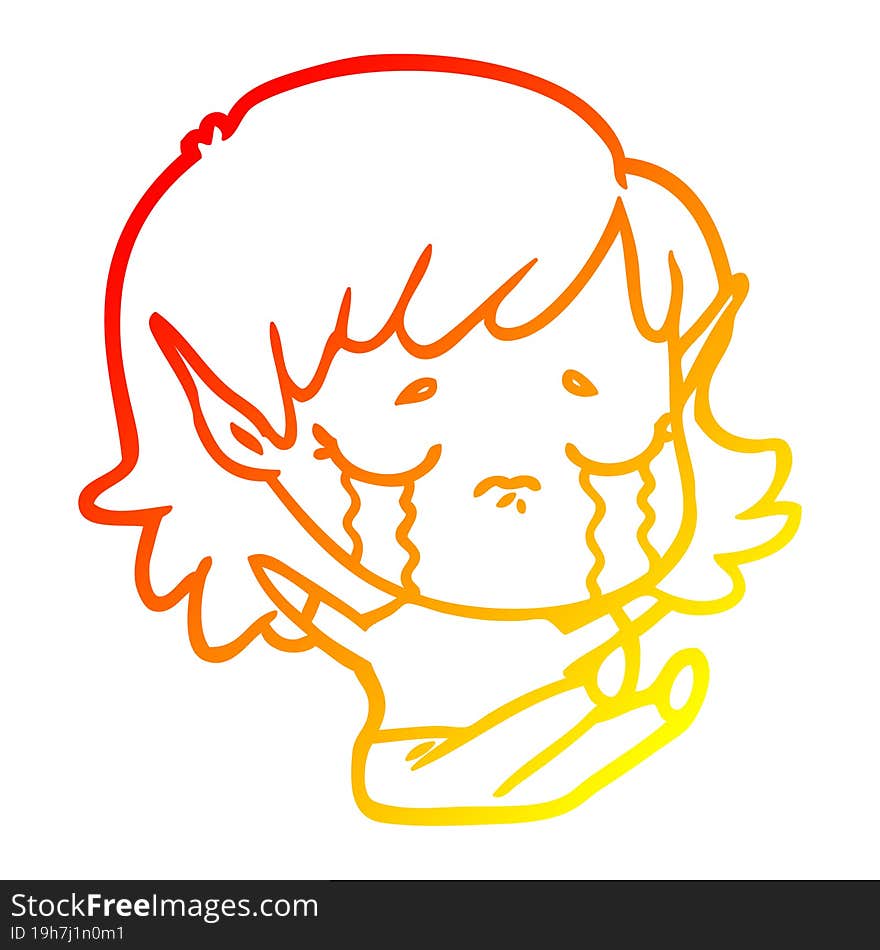 warm gradient line drawing cartoon crying elf girl