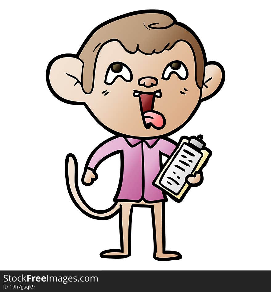 crazy cartoon monkey with clipboard. crazy cartoon monkey with clipboard