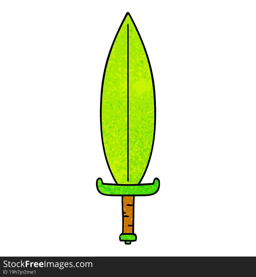 textured cartoon doodle of a magic leaf knife