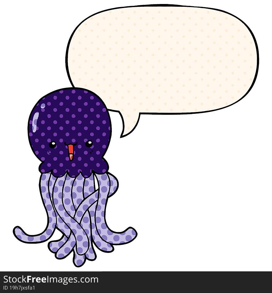 cartoon jellyfish and speech bubble in comic book style